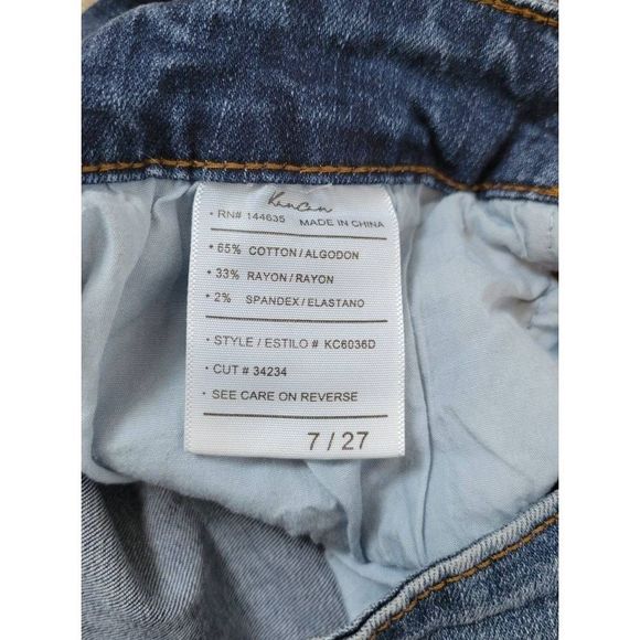 Kancan Denim Shorts Size 7/27 Distressed High Waist Stretchy Cuffed Medium Wash - Picture 6 of 7